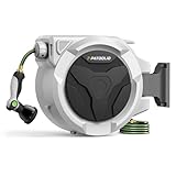 Retractable Garden Hose Reel 1/2 in x 100 ft, Heavy Duty Wall Mounted Water Hose Reel with 10-Pattern Nozzle, Any Length Lock, Auto Slow Return System, 180° Swivel Bracket, UV Resistant