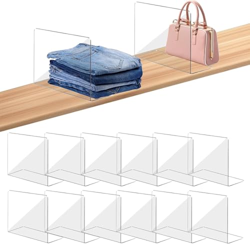 Image of Shelf Dividers Closet Organizer Deep Acrylic Clear Sturdy Separate for Clothes Purse - Adjustable Easy Install for Home Organization Enthusiasts (SIZE- 10 inch Tall X 12 inch Deep) PACK OF 4