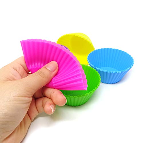 "Honbay 12PCS Silicone Reusable Cake Cups Sets Baking Cups Nonstick Muffin Cups Cake Liners Molds Cupcake Holders for Making Muffin, Chocolate, Bread (6 Color, 2.76 Inch)" - Image 5