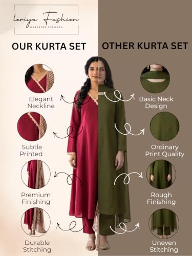 Image of Leriya Fashion Anarkali Kurta and Pant with Dupatta Set for Women | 3-Piece Printed Anarkali Kurti Set | Ethnic Festive & Office Suit for Women | Traditional Kurta Sets for Woman