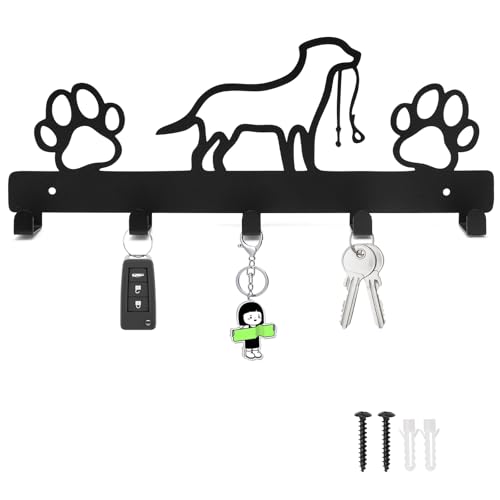 UOCAI Hundegarderobe, Hunde Garderobe mit 5 Haken, Schlüsselhalter Hundeleinenhalter Wand, Hundegarderobe mit Ablage, Haken Kleiderbügel Wand für Hundezubehör Taschen Schlüssel Kleidung (32x15cm)