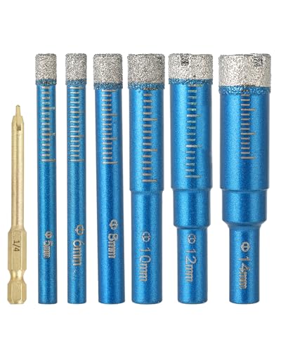 Ensemble complet de 7 pièces foret carrelage, incluant meche carrelage diamant 6mm et tailles 5/8/10/12/14 mm, parfait pour céramique, granit, verre,...