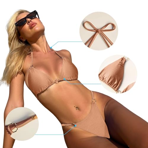 Image of MIKETAI Sexy Bikinis for Women 2 Piece Bikini Spaghetti Strap Swimsuits Solid Color Bathing Swimwear Triangle Bathing Suit
