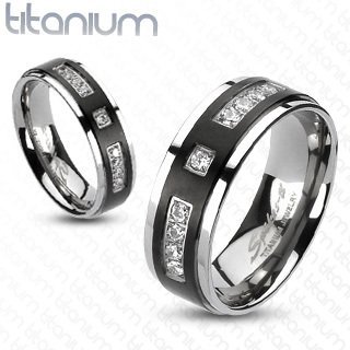 Marimor Jewelry Her and His Black Cubic Zirconia Stainless Steel Wedding Engagement Ring and Titanium Band Set3
