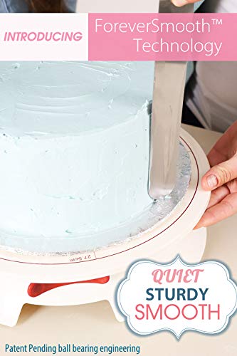 ForeverSmooth 12 Inch Cake Turntable - Quietest Rotating Stand and Decorating Supplies Kit Complete w/ Offset Spatula, 4 Side Icing Bench Scraper, Lifter Board a Perfect Frosting Baking GFT Set | Red - Thumbnail 4