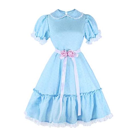 Women's Sweet Lolita Dress Blue Cotton Bow Puff Skirts Halloween Costumes Cover