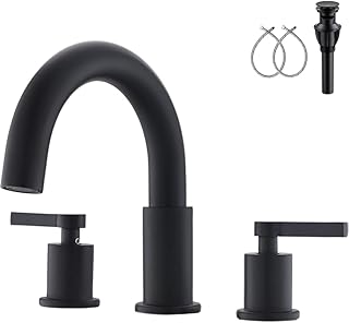RAINMAX Bathroom Faucet, 3 Hole Matte Black Bathroom Faucet, 8 inch Widespread Bathroom Sink Faucet, RV Lavatory Bar Vanity Sink Faucet with Pop Up Drain and Supply Hoses, BF005B