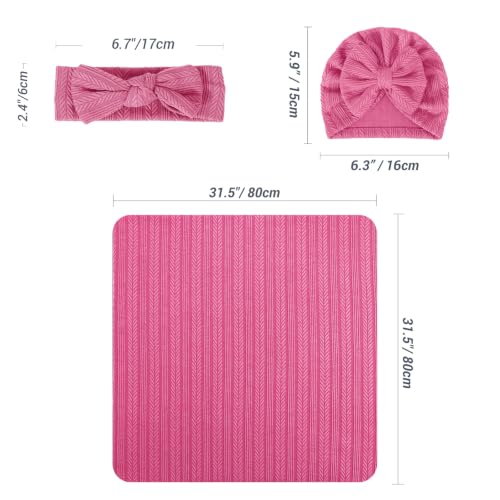 Image of AQOKKA Baby Swaddle Blankets with Bow Hat Headband Set Wheat-Pattern Infant Receiving Blankets Swaddles for Newborns Unisex Toddler Swaddle Wrap Sets for Baby Girls Boys Nursery Warm Shower Gift