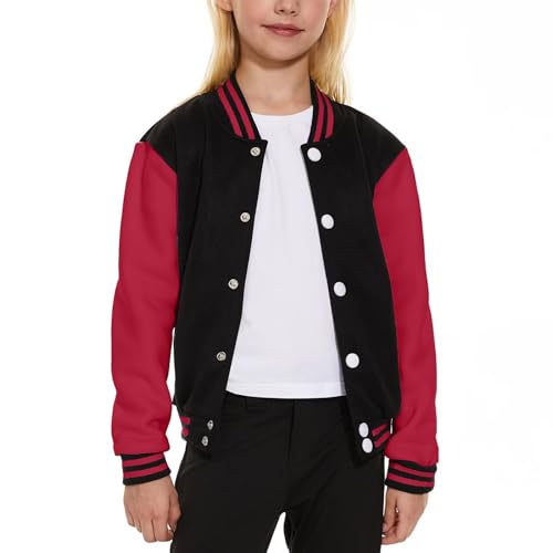 Image of ACEFAST INC Kids Baseball Jacket School Varsity Uniform Casual Sweatshirt Girls Sweater Jacket Baseball Solid Color