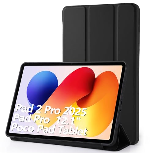Simpeak Hülle Kompatibel mit Redmi Pad (2) Pro 2025 12.1 Zoll Ultra Dünn mit Standfunktion Schutzhülle Kompatibel für Poco Pad 2024 Taschen CaseSchwarz