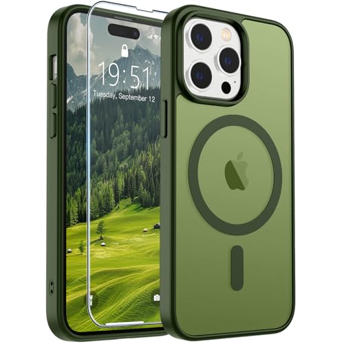 Image of SUPFINE Magnetic for iPhone 14 Pro Case (Compatible with MagSafe) (Military Grade Drop Protection) Slim Translucent Matte Shockproof with Anti-Fingerprint Phone Case,Cangling Green