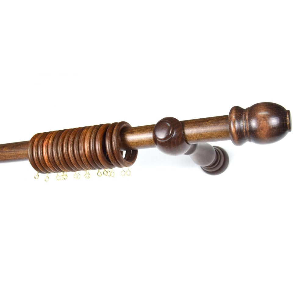 TENDAGGIMANIA Tringle RideauCouleur NOYER en Bois Resistant - Diamètre 35 mm - Longeur: 300 CM - Barre Rideau Mouvement Manuel - Avec Anneaux et tous les Accessoires