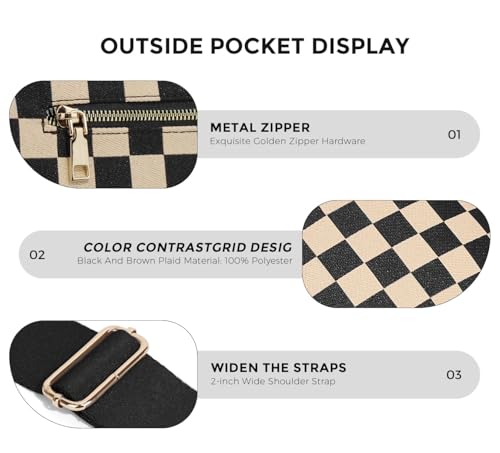 Image of 2 Pcs Checkered Crossbody Bags for Women Bum Bag Checkered Cross Body Sling Backpack Hobo Satchels Shoulder Wallet Purses