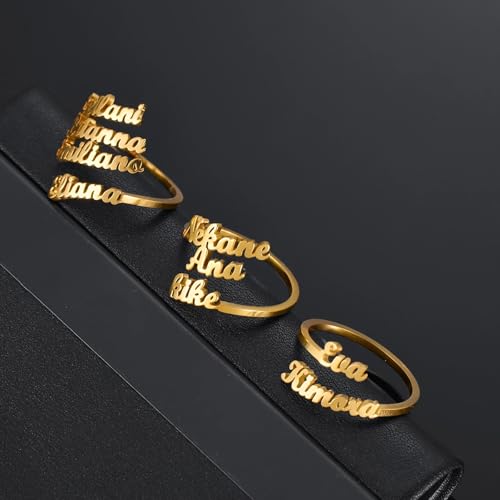JINMA Personalized Name Ring for Women, Custom Adjustable 1-5 Name Ring, Gift for Women Mom Engagement Wedding Christmas Gift 5