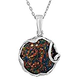 925 Sterling Silver Black Fire Opal Vintage Style Large Pendant; Libra October Birthstone; Dainty...