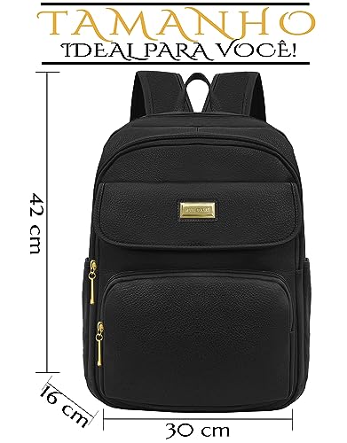 Mochila Bolsa Feminina Escolar Faculdade Notebook Adulto Juvenil Executiva Dia a Dia Trabalho (PRETO