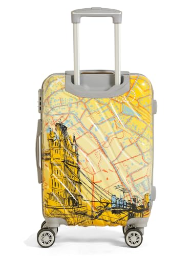 Image of Teakwood Premium Polypropylene Hard Case Printed Trolley Bag, Lightweight Unbreakable Luggage, 360 Dual Spinner Wheels, Side Combination Lock, Smooth Glide, Yellow, Small