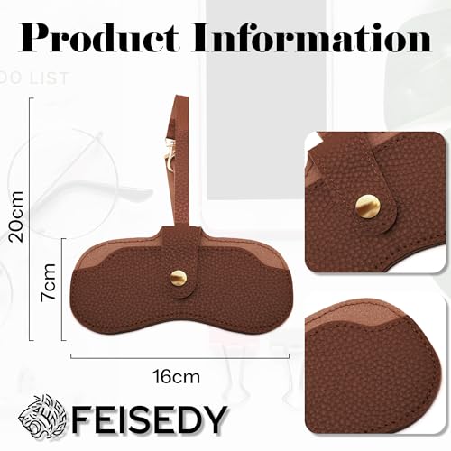 Image of FEISEDY Sunglass Case, 2Pcs Soft Leather Eyeglass Cases for Women | Slim Portable Glasses Holder, with Button-Closure Wrist Strap for Travel & Outdoor B0308