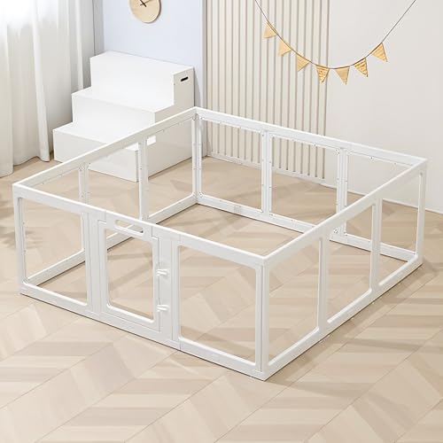 Uandhome Dog Playpen,Clear Acrylic Plastic Puppy Enclosure Playpen, Modern Design Transparent Freestanding Pet Pen Fence, Easy Assemble Foldable Dog Crate for Puppy Cat Bunny Medium Dogs (8 Panels)