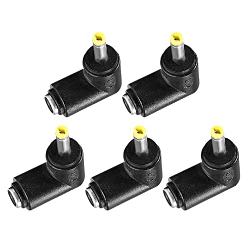 Rebower DC Male to Female Power Jack Connector 90 Degree Angle Plug Adapter [for CCTV Home Security] - 4.0x1.7mm 5.5x2.1mm / Black Yellow / 5Pcs