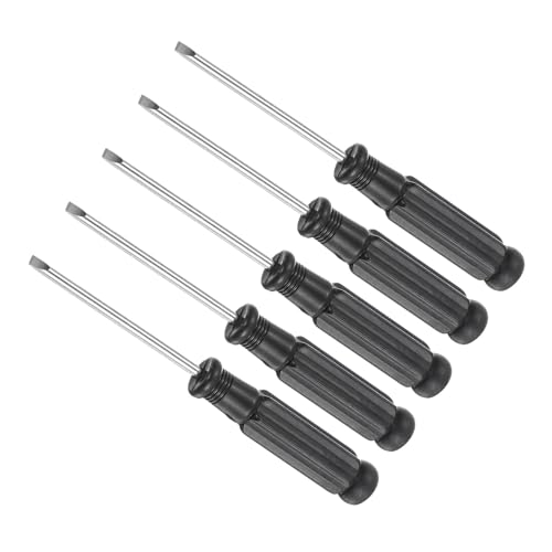 CoCud Mini Tournevis Fendu, Taille 2,5 mm, Longueur 93 mm, Tournevis à Tête Plate en Acier au Carbone avec Poignée Noire Antidérapante - (pour Lunettes, Montre), 5 Pièces