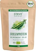 STRIVE ERBSENPROTEIN | 100% BIO | Vegan | 88% Proteingehalt mit allen Aminosäuren | 1Kg | Premium Erbsenprotein Isolat | Frei von Zusatzstoffen | Geprüfte Bio-Qualität DE-ÖKO-039