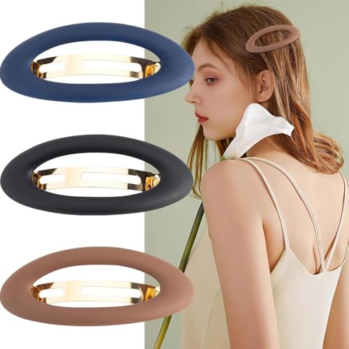 Image of Melodio 3Pcs Matte Ellipse Clips, Thick Hair Automatic Large Barrettes, French Vintage Set for Women Girls Hair Accessories