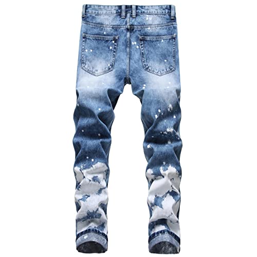 DGKaxiyaHM Men's Ripped Straight Slim Distressed Jeans Ripped Hole Washed Stretch Denim Trouser Moto Carpenter Destroy Pant (Blue 2,34.00,5,OZ)2