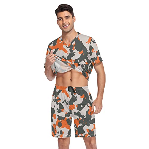 Men Short Pajama Set, 2PCs Sleepwear Top & Bottom PJ Set with Pockets(S-2XL)3