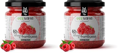 ECOSANA MERMELADA EXTRA FRAMBUESA SIN AZÚCAR CERTIFICADO BIO by DRASANVI - VEGANO - SIN GLUTEN - 250g (Paquete de 2)