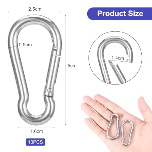 HonGien 10 Stück M5 Karabinerhaken Heavy Duty 304 Edelstahl Karabiner Karabinerhaken Last tragende Karabiner Clip Karabiner Schlüsselanhänger Clips für Swing Outdoor-Aktivität Camping Wandern Reisen