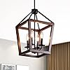 Farmhouse orb metal chandelier4 light vintage handmade rustic wood pendant hanging light fixture for kitchen island dining room living room bedroom foyer hallway  urban country home decor