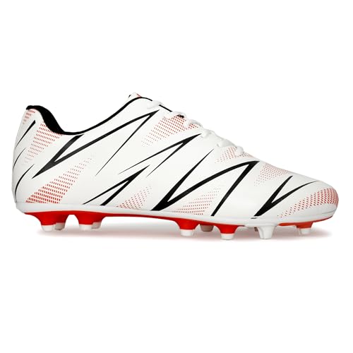 Image of PRO KVH Men's Football Stud Shoes - White-Red | Lightweight Soccer Cleats for Men | Synthetic Upper, TPU Sole | Durable Grip Sports Shoes for Football