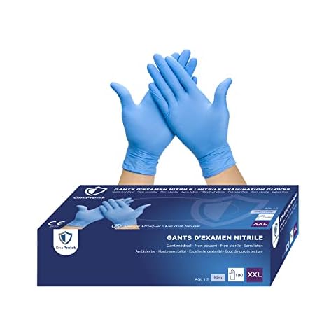 Guantes de nitrilo desechables OneProtek, caja de 100 unidades, talla XXL, color azul Cover