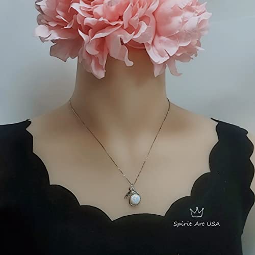 Diamond Mermaid White Opal Necklace Sterling Silver White Gold Fish Tail Opal Pendant White gold 18kgp4