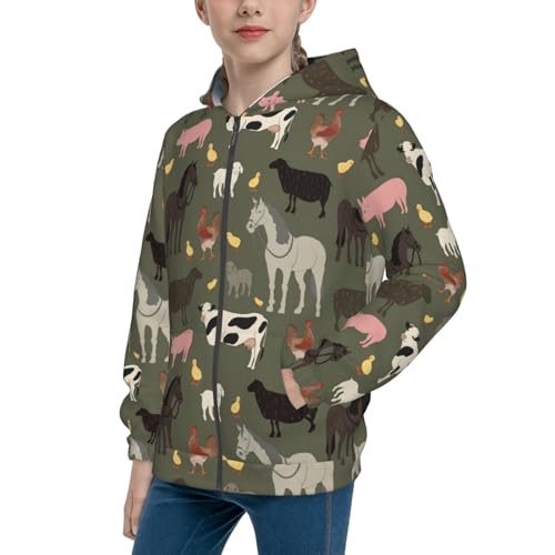 Farm Animals Kid Hoodies Boys Zip Up Sweatshirts Girls Pullover with Pocket