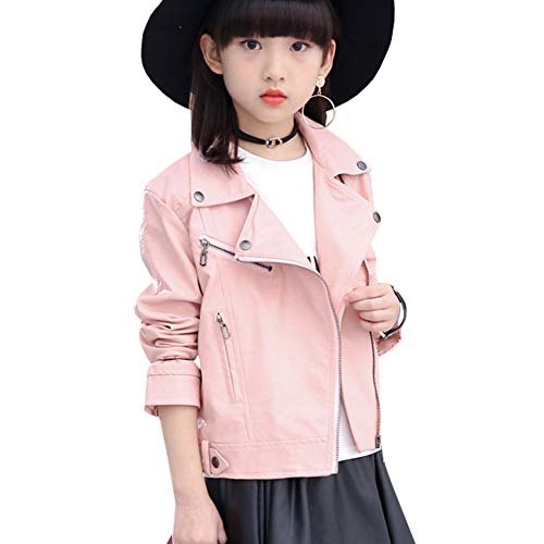 SXSHUN Veste en Simili Cuir Fille Enfant Blouson Printemps Automne Manteau Courte Demi Saison Coupe-Vent Zippée Blazar Jacket, Rose, 11-12 Ans(Hauteur...