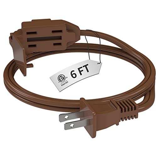 PLUGTUL Indoor Brown Extension Cord 6 Feet, 3-Outlet Household Extension Cord, 2 Prong, 16Gauge...