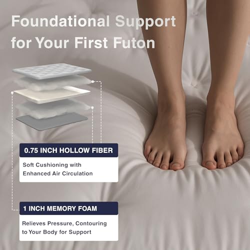 Syrinx Japanese Floor Futon Mattress, Foldable Tatami Sleeping Pad for Adults & Kids, Roll-Up Floor Bed or Bench Cushion - Thumbnail 2