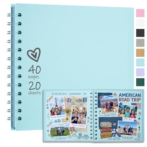 Vienrose DIY Álbum de Recortes 18X18 cm Libro de Recortes de Papel Kraft de Tapa Dura Álbumes de Fotos con 40 Páginas en Blanco para Boda Baby Shower, Azul claro