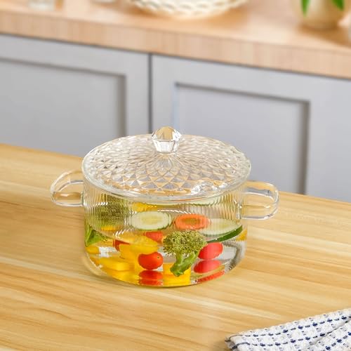 Image of Nestasia Borosilicate Glass Cooking Pot on Gas Stove (1800 ml) - Fluted Casserole with Embossed Glass Lid | Microwave & Dishwasher Safe Durable Handi for Kitchen