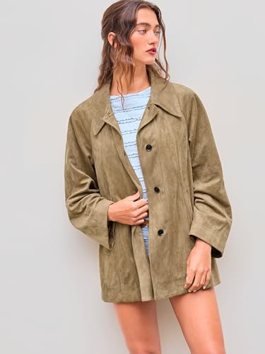 CIDER Suede Collar Soild Pocket Jacket Women's Oversized Suede Jacket Long Sleeve Casual Outerwear3