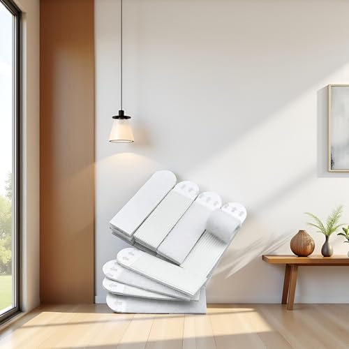 Image of 12pcs White Small Large Picture Hanging Strips, Removable Hook and Loop Tape, Picture Hanger Damage Free,Picture Hanging Hardware, Adhesive Strips e for Frame Hanging(16x46mm)