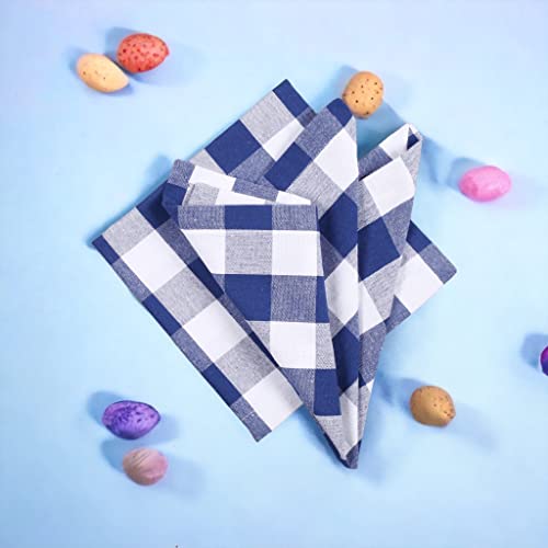 Gingham Buffalo Check Cloth Dinner Napkins Set Of 12, 100% Cotton Checkered Wedding Dinner Napkins With Mitered Corners And Generous Hem - 18 X 18 Blue/White #TOP1