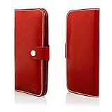 Material: hochwertiges unempfindliches Kunstleder ; Farbe dunkel-rot; mit praktischen Druckknopf-Verschluss