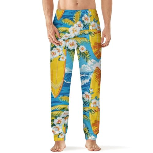 Adugen Origei Mens Soft Elastic Waistband Sleep Pajama Pants Flowers Pattern Lounge Sleepwear Pants PJ Bottoms