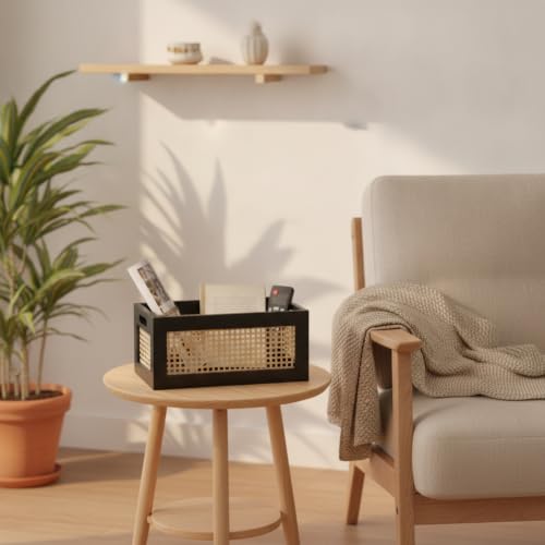 Panier en bambou tressé avec poignées intégrées de grand format noir - 3