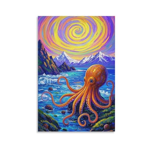 Cuadro de pulpo en lienzo con impresion artistica de alta definicion y acabado texturizado