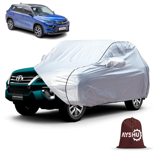 Image of AYSHU Waterproof Car Cover for Toyota Urban Cruiser Hyryder | Mirror & Antenna Pocket | Anti-Scratch Soft Cotton Inner Layer | Triple Stitched | Heat Resistant Metallic Silver | All-Weather Protection