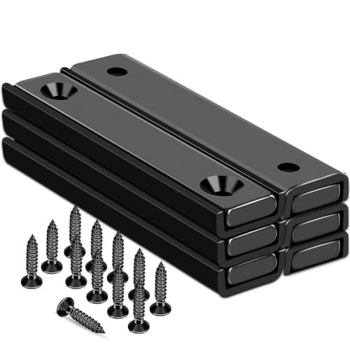 Image of TRYMAG Bar Magnets, 80Lbs 6 Pack Countersunk Hole Magnet with Screw | Black,Heavy Duty Rare Earth ,Neodymium,Rectangular,for Mounting, Door, Garage, Workplace(60 x 13.5 x 5mm )